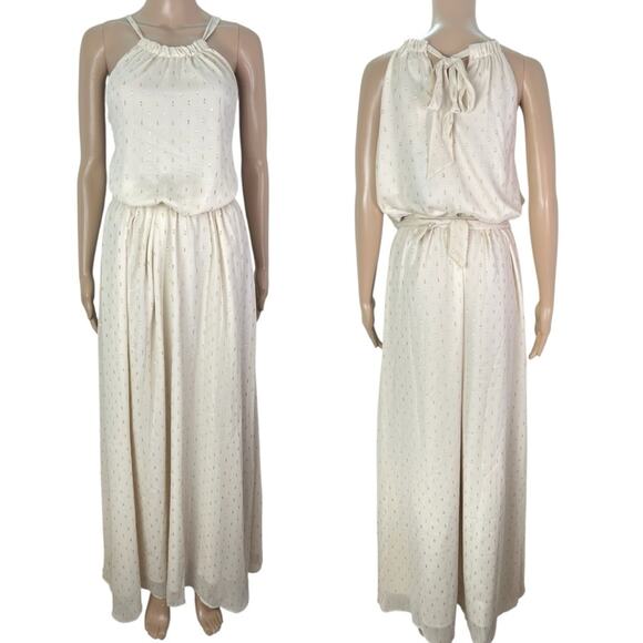 New ModCloth Illuminated Elegance Ivory Metallic Chiffon Maxi Dress - Picture 1 of 12